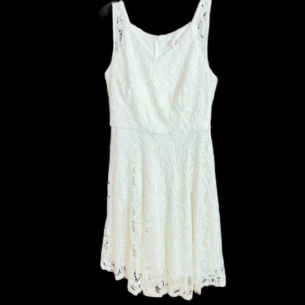 White Party (No Diddy) Dress Star Lace Sheath V-Neck Sleeveless Zip Back Women M